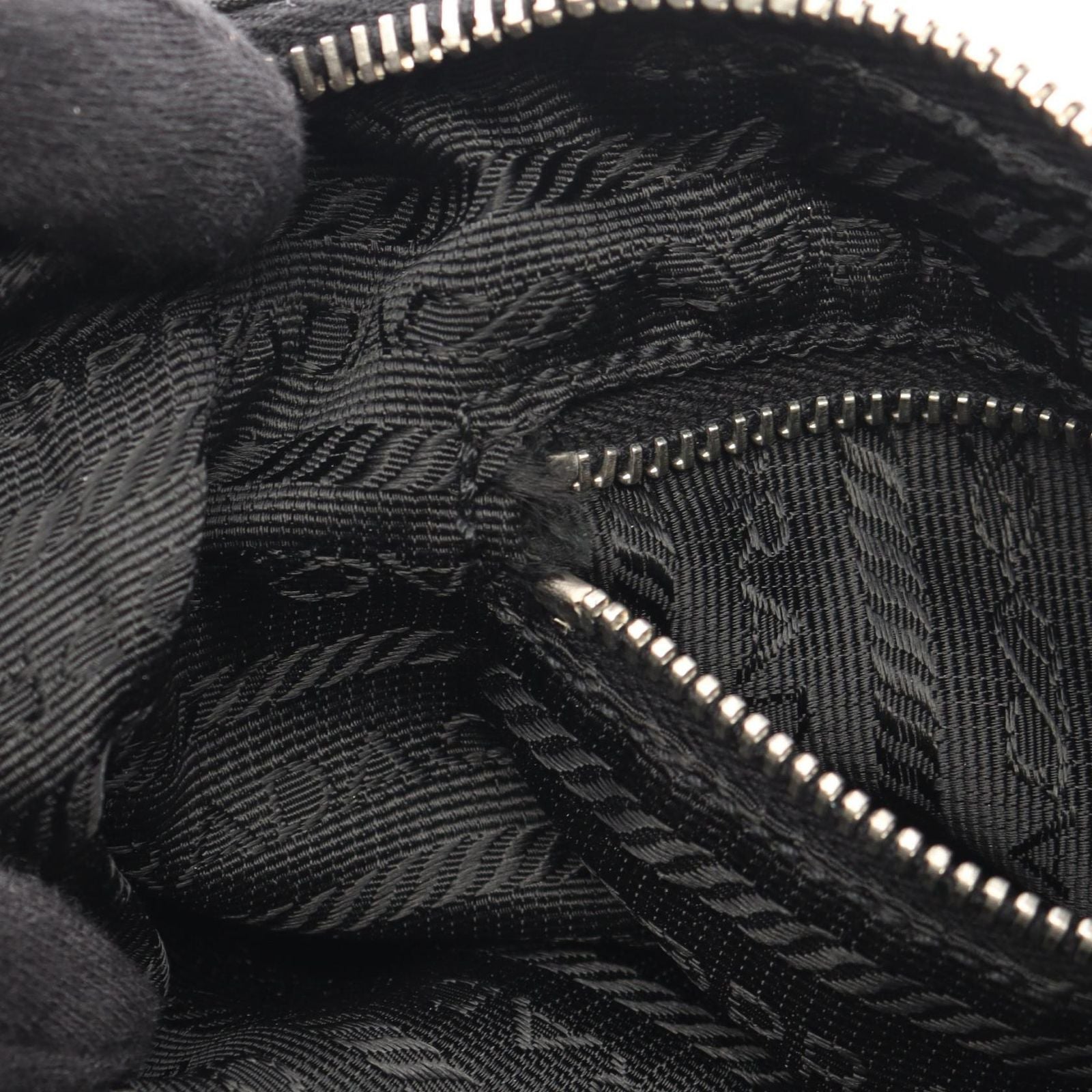 Prada Handbag Triangle Logo Pouch Black Nylon Leather — view 9