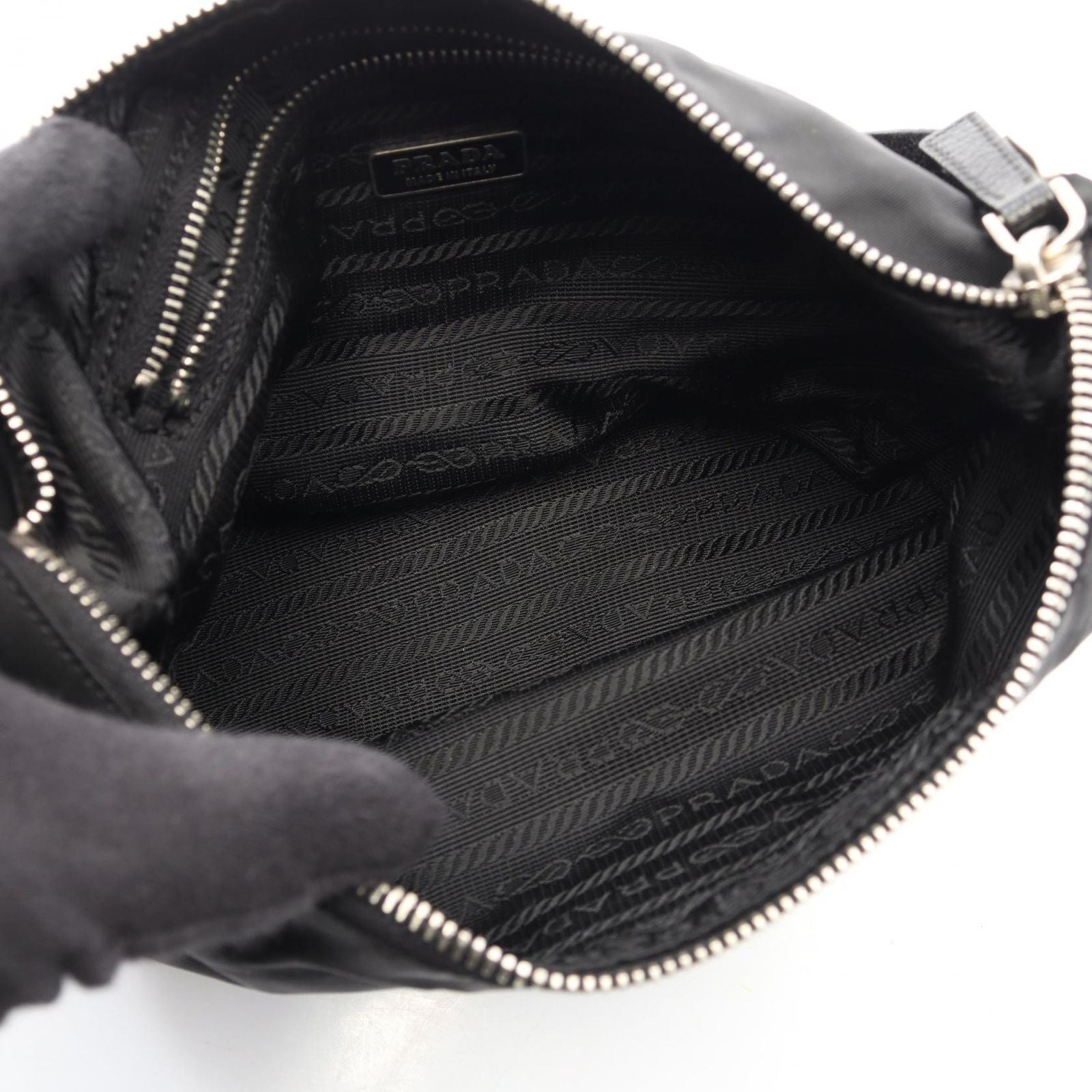 Prada Handbag Triangle Logo Pouch Black Nylon Leather — view 3