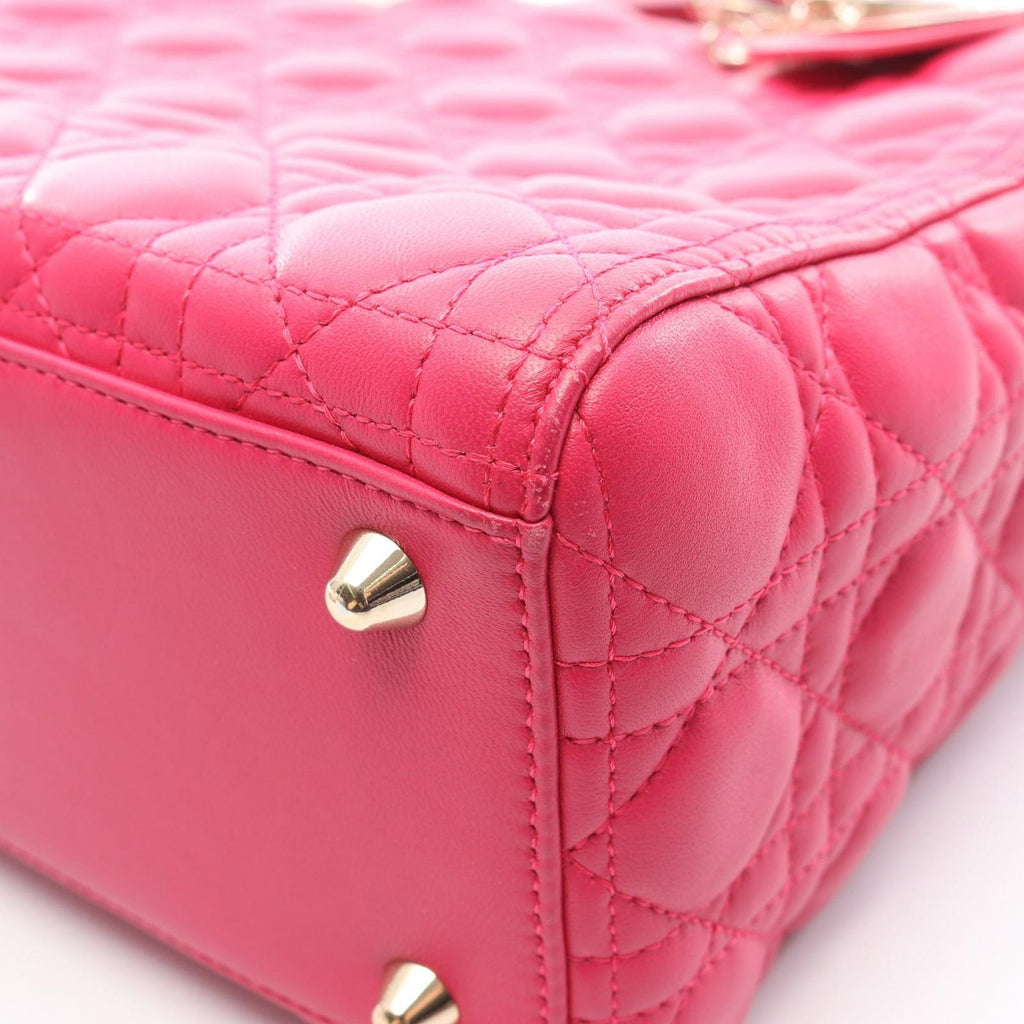 Dior Handbag Lady Dior Large Cannage 2-Way Pink Leather Lady Dior Tote — view 8