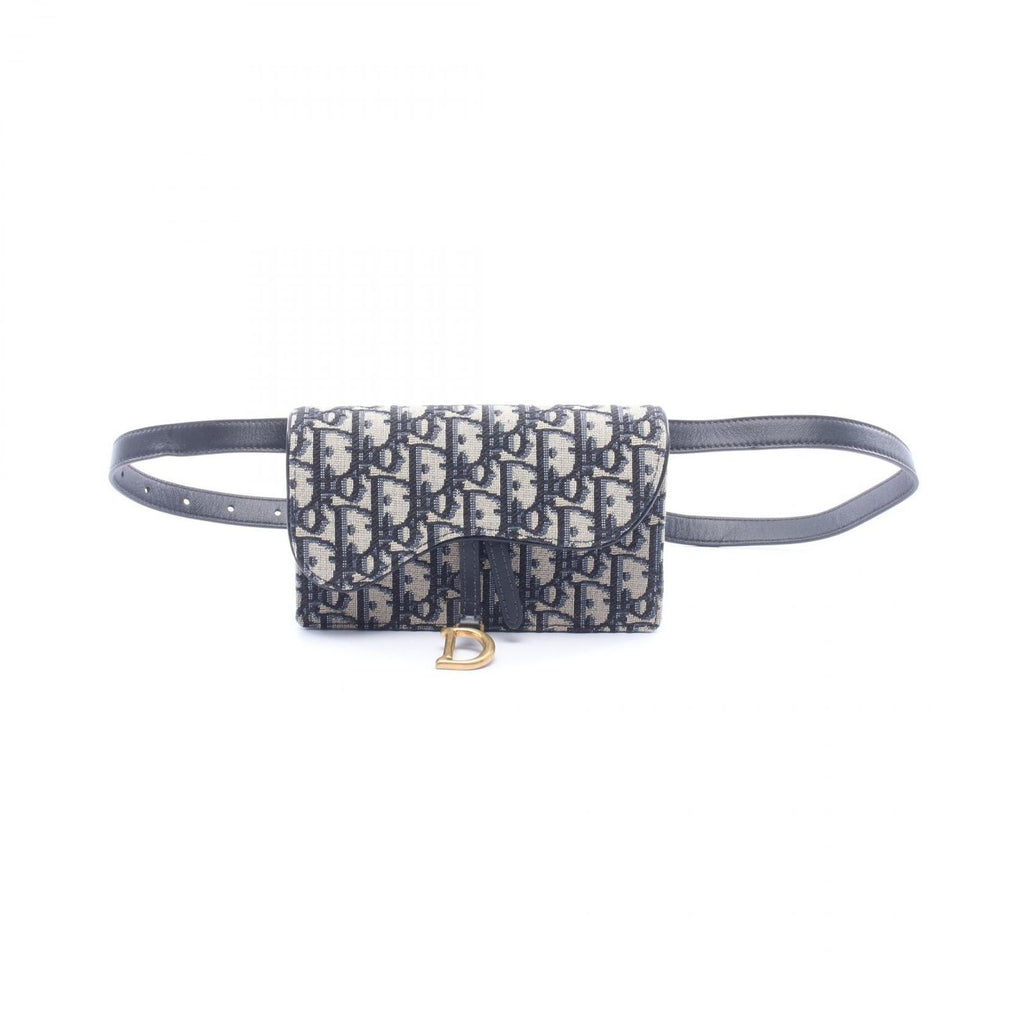 Dior Waist Bag Saddle Oblique Beige Navy Canvas Leather