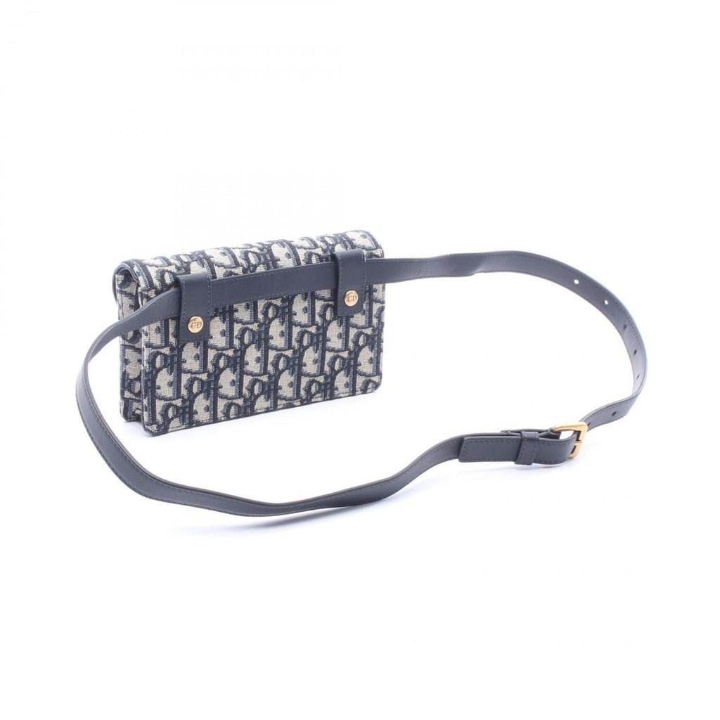 Dior Waist Bag Saddle Oblique Beige Navy Canvas Leather — view 2