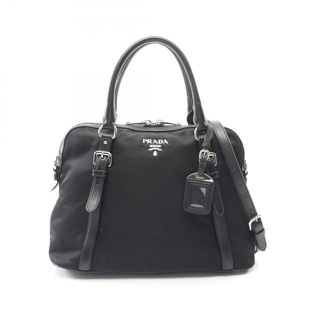 Prada Tote Tessuto Soft Calf 2-Way Black Canvas Leather Handbag