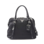 Prada Tote Tessuto Soft Calf 2-Way Black Canvas Leather Handbag