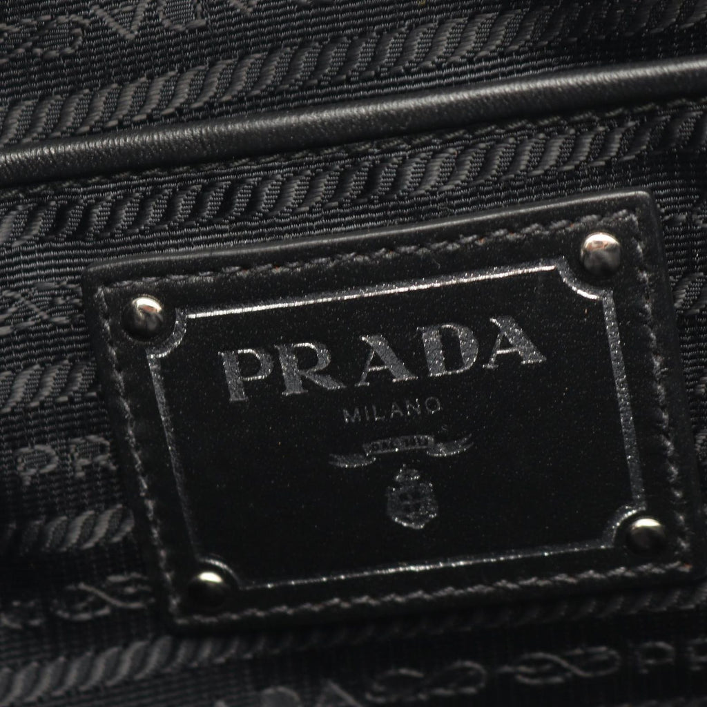 Prada Tote Tessuto Soft Calf 2-Way Black Canvas Leather Handbag — view 4