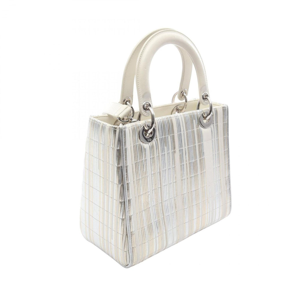 Dior Handbag Lady Dior 2-Way White Gold Silver Leather Tote — view 2