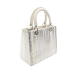 Dior Handbag Lady Dior 2-Way White Gold Silver Leather Tote — view 2