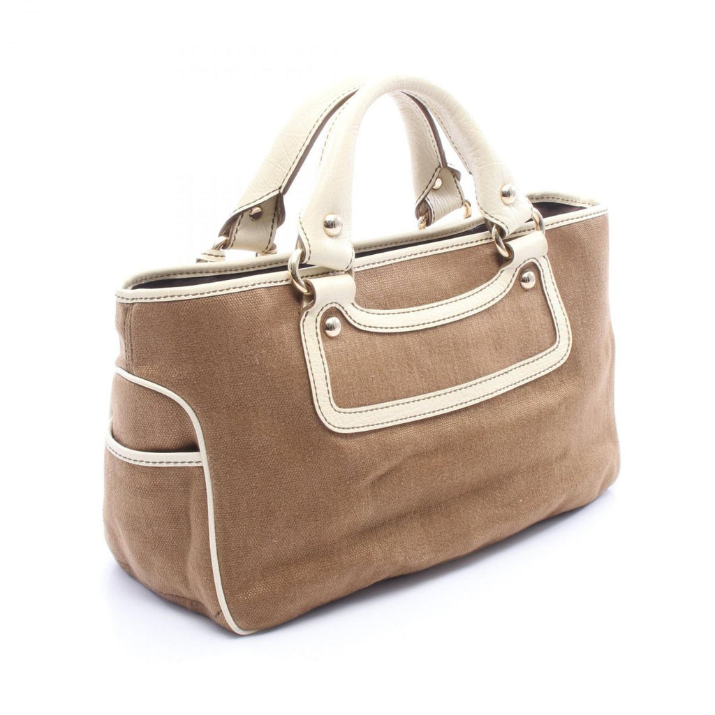 Celine Handbag Boogie Bag with Charm Brown Ivory Canvas Leather — view 2