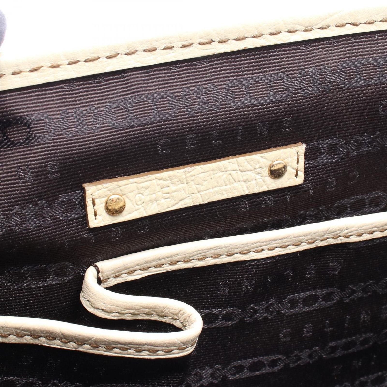 Celine Handbag Boogie Bag with Charm Brown Ivory Canvas Leather — view 4