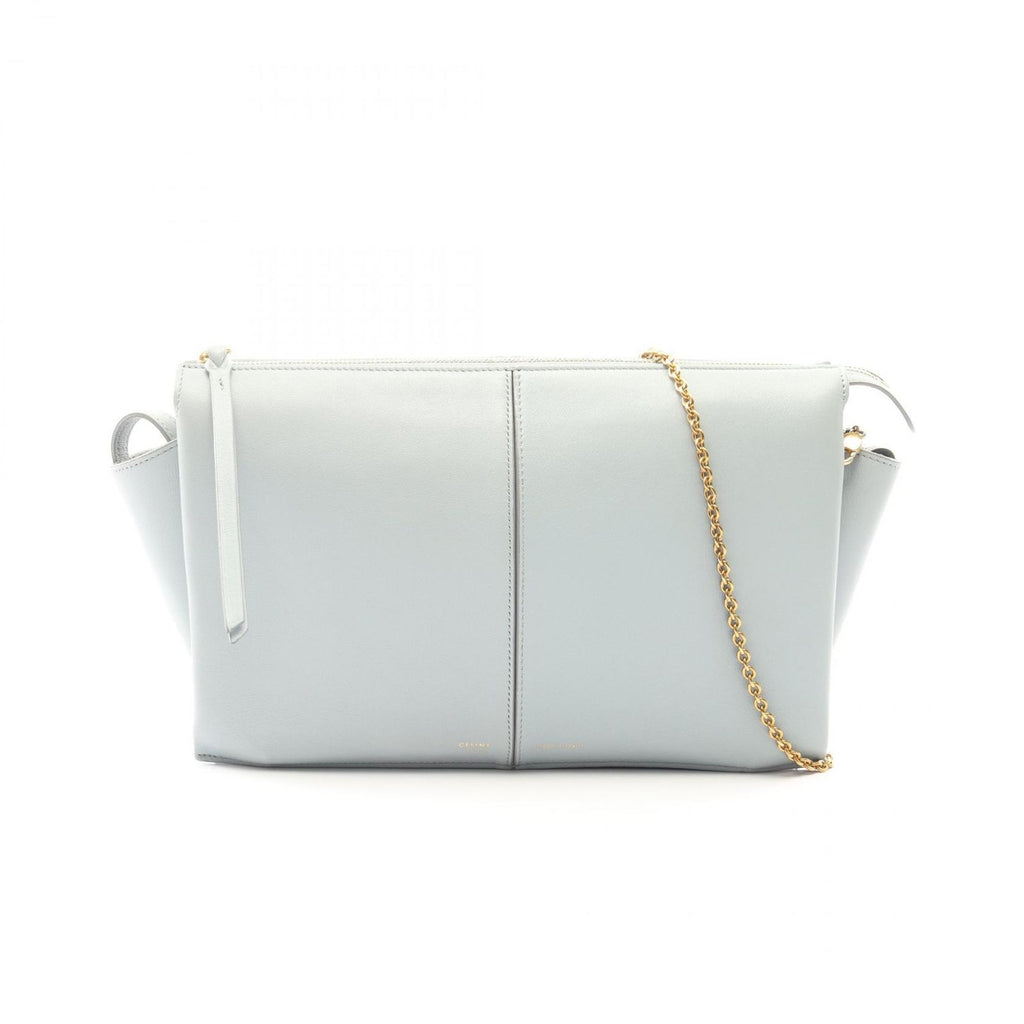 Celine Shoulder Bag Trifold Light Blue Leather Clutch on Chain