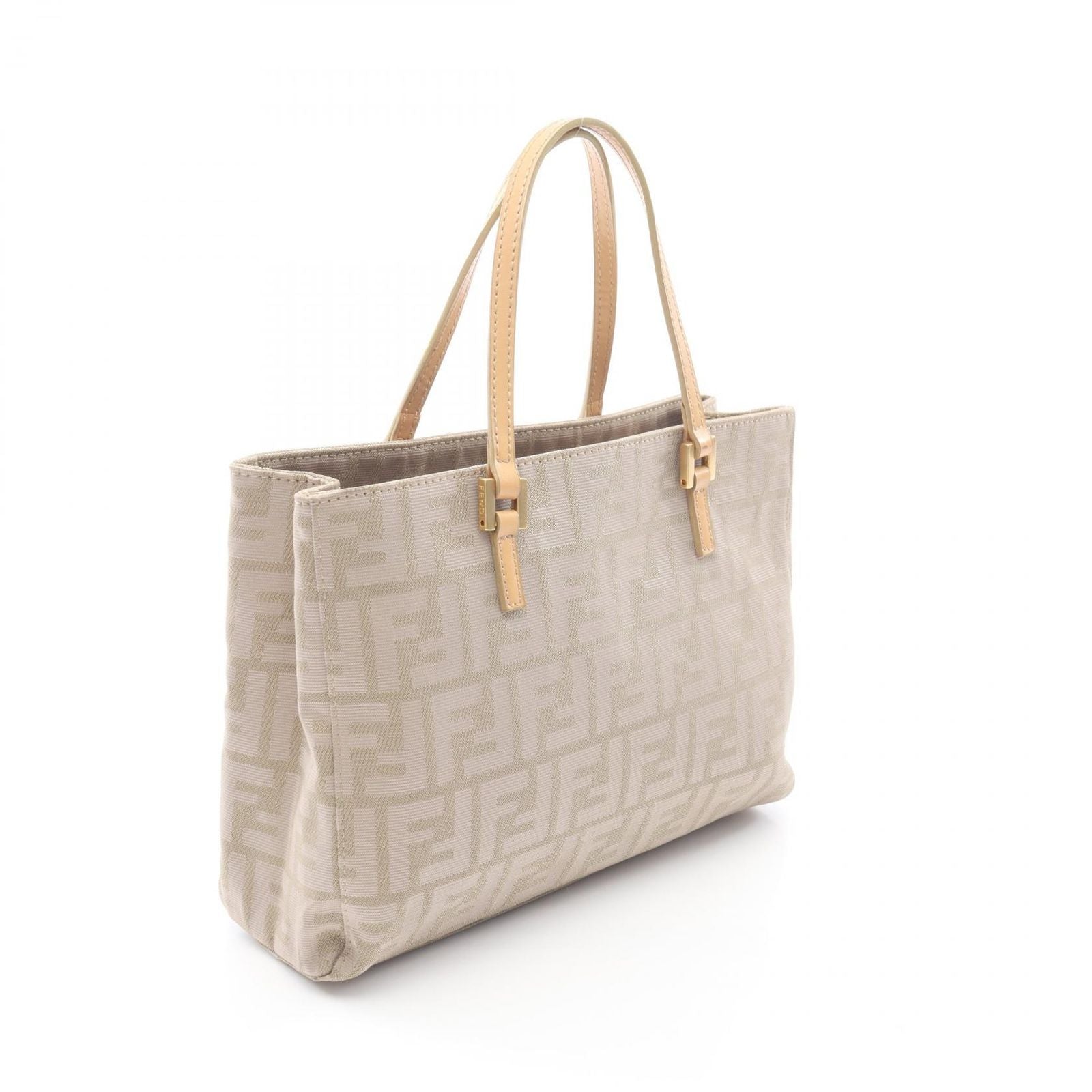 Fendi Tote Zucca Beige Canvas Leather Handbag — view 2