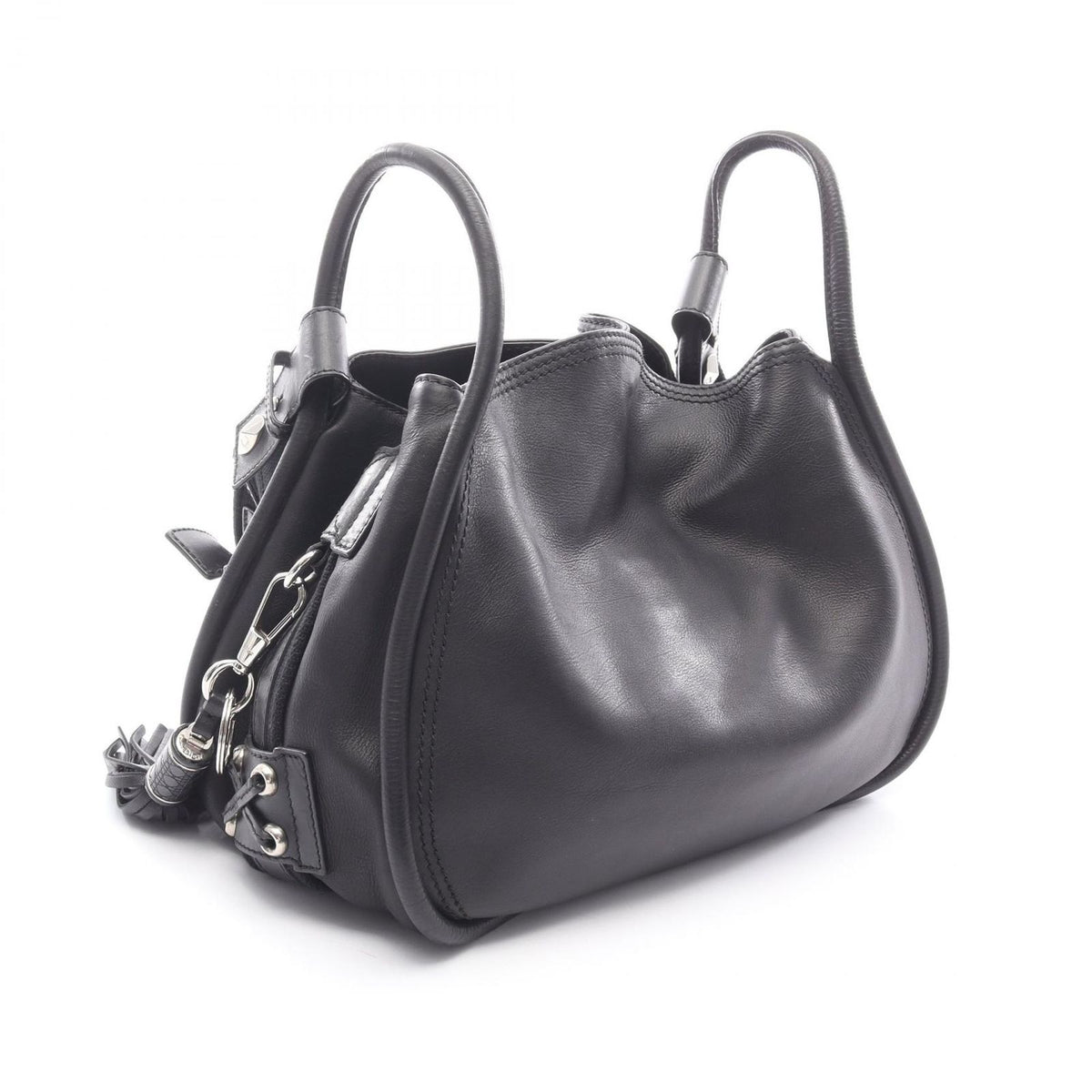 Dior Shoulder Bag Cannage with Lace Pocket Black Leather 2-Way — view 2