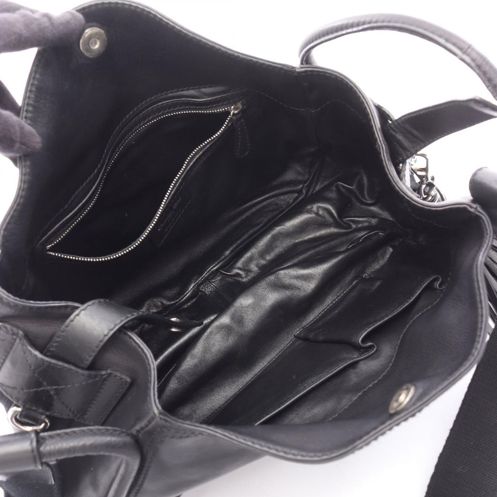Dior Shoulder Bag Cannage with Lace Pocket Black Leather 2-Way — view 3