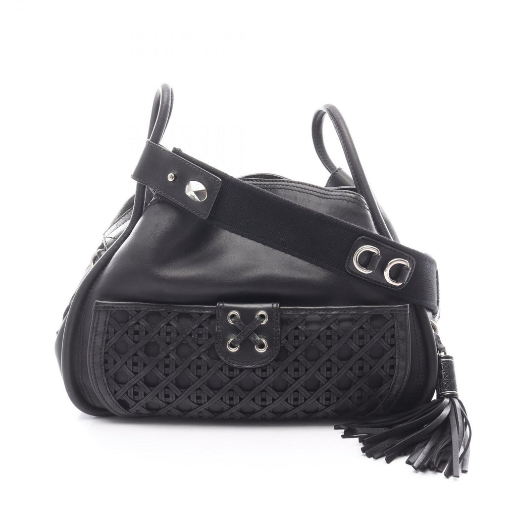 Dior Shoulder Bag Cannage with Lace Pocket Black Leather 2-Way