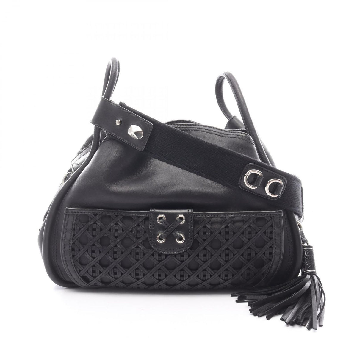 Dior Shoulder Bag Cannage with Lace Pocket Black Leather 2-Way