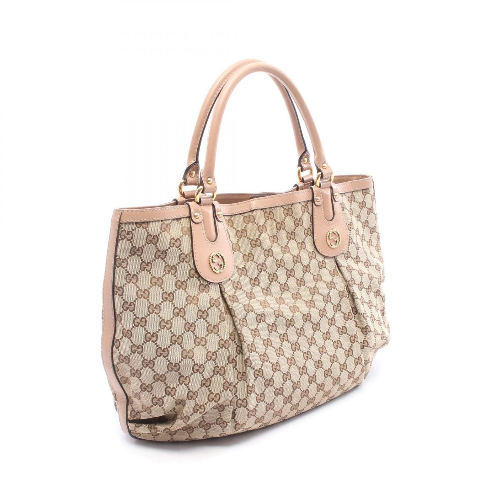Gucci Handbag Scarlet Brown Pink Beige Canvas Leather Tote — view 2