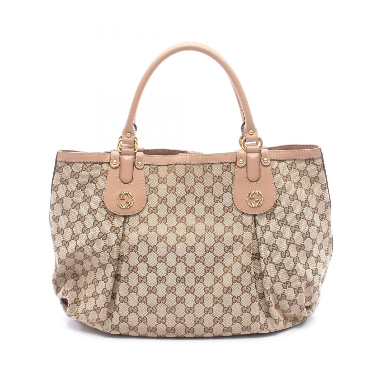 Gucci Handbag Scarlet Brown Pink Beige Canvas Leather Tote