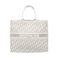 Dior Tote Book Large Oblique Embroidery White Gray Canvas