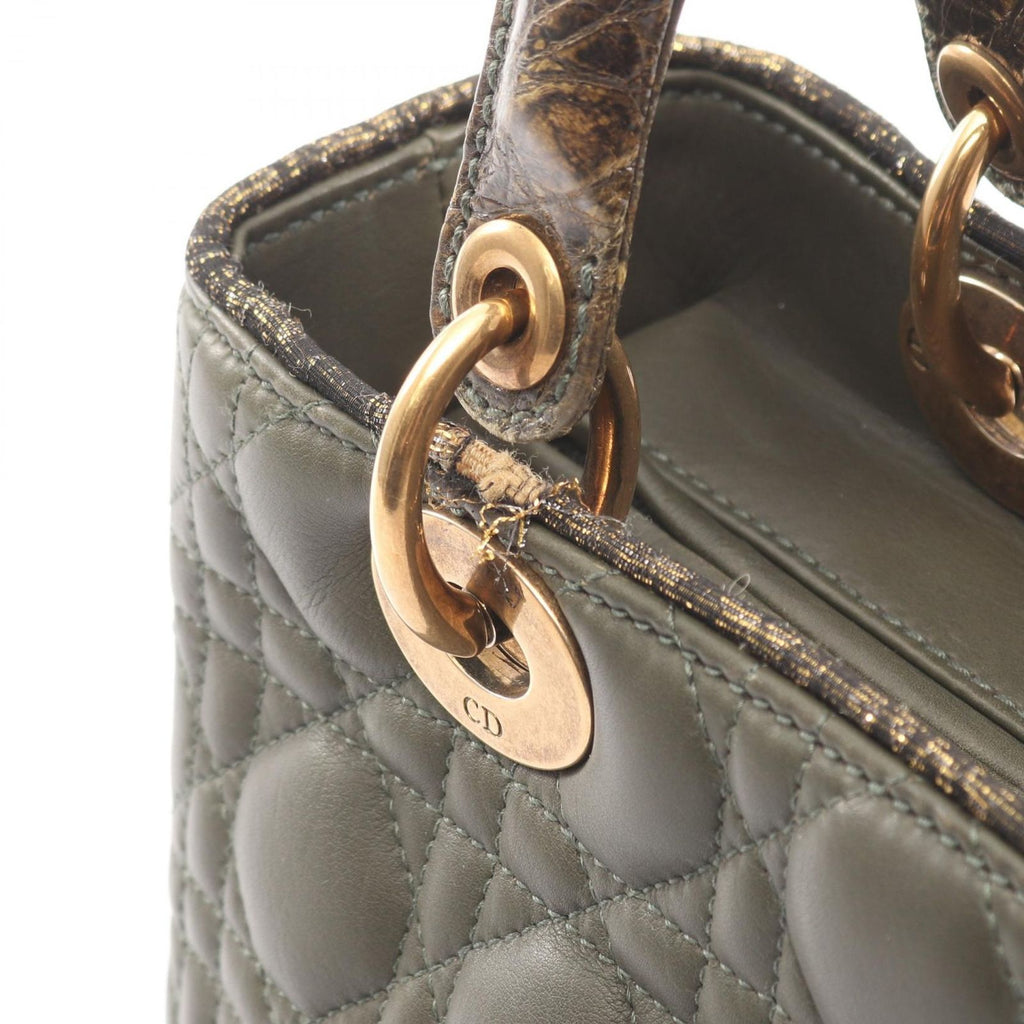 Dior Handbag Lady Dior Khaki Leather Exotic Cles the Lady Dior Cannage 2-Way — view 6