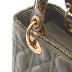 Dior Handbag Lady Dior Khaki Leather Exotic Cles the Lady Dior Cannage 2-Way — view 6