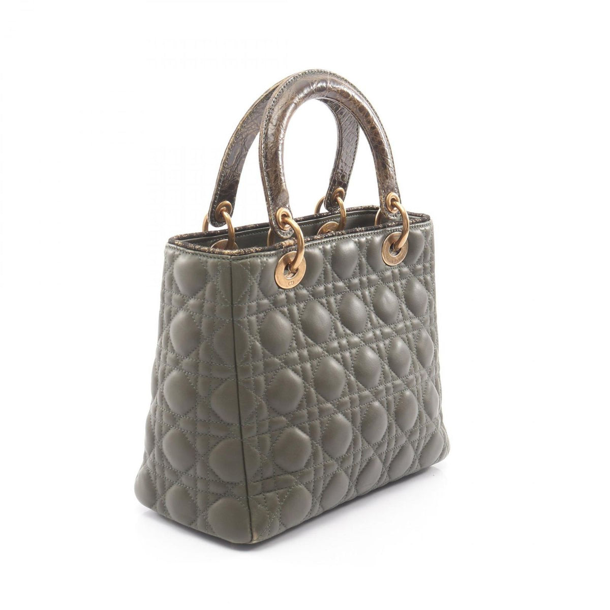 Dior Handbag Lady Dior Khaki Leather Exotic Cles the Lady Dior Cannage 2-Way — view 2