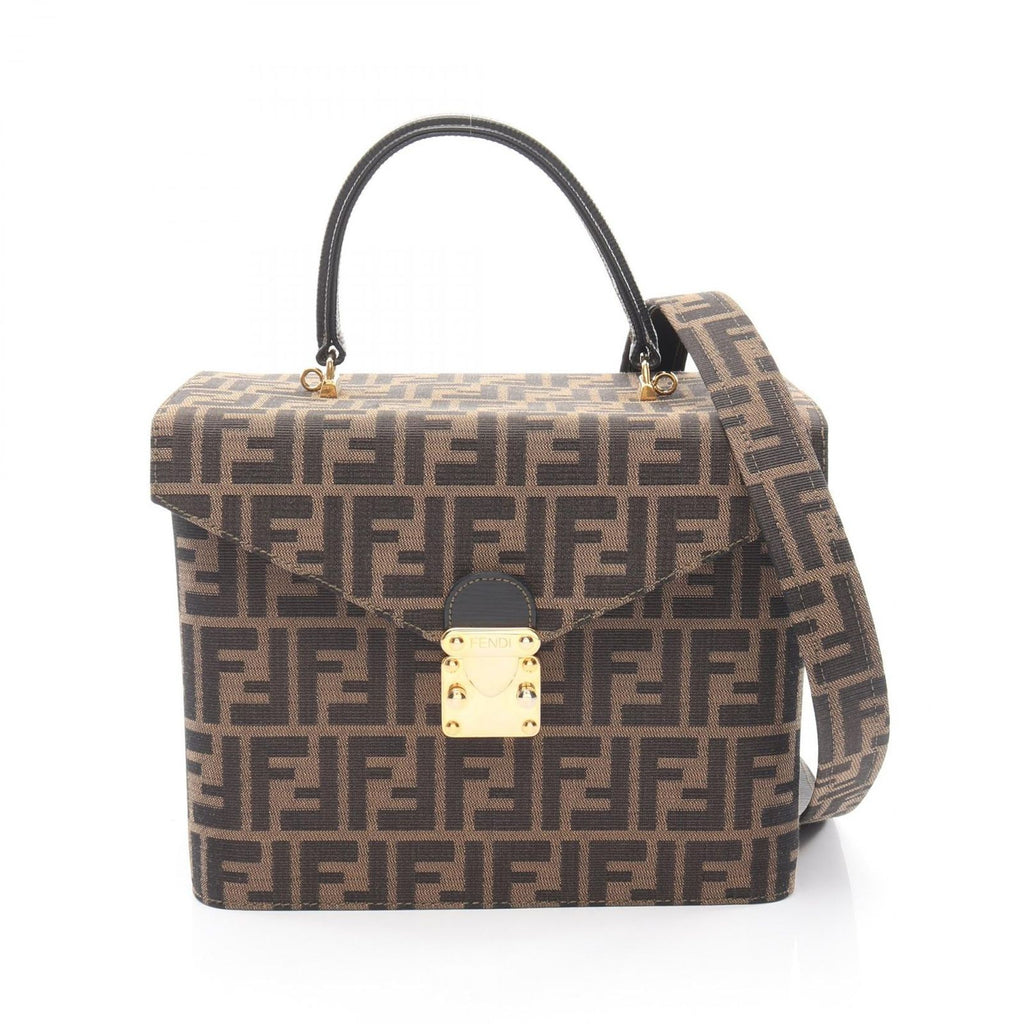 Fendi Handbag Zucca Brown Dark Canvas Leather 2-Way Vanity