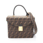 Fendi Handbag Zucca Brown Dark Canvas Leather 2-Way Vanity
