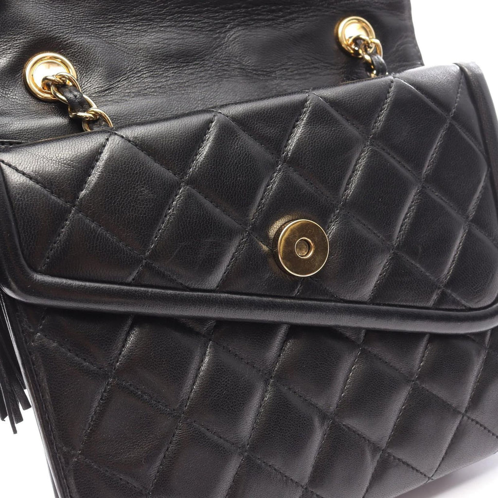 Chanel Shoulder Bag Quilted Fringe Black Lambskin Chain Nshoulder — view 8