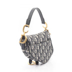 Dior Saddle Bag Mini Oblique Peacock Beige Black Canvas Leather — view 2