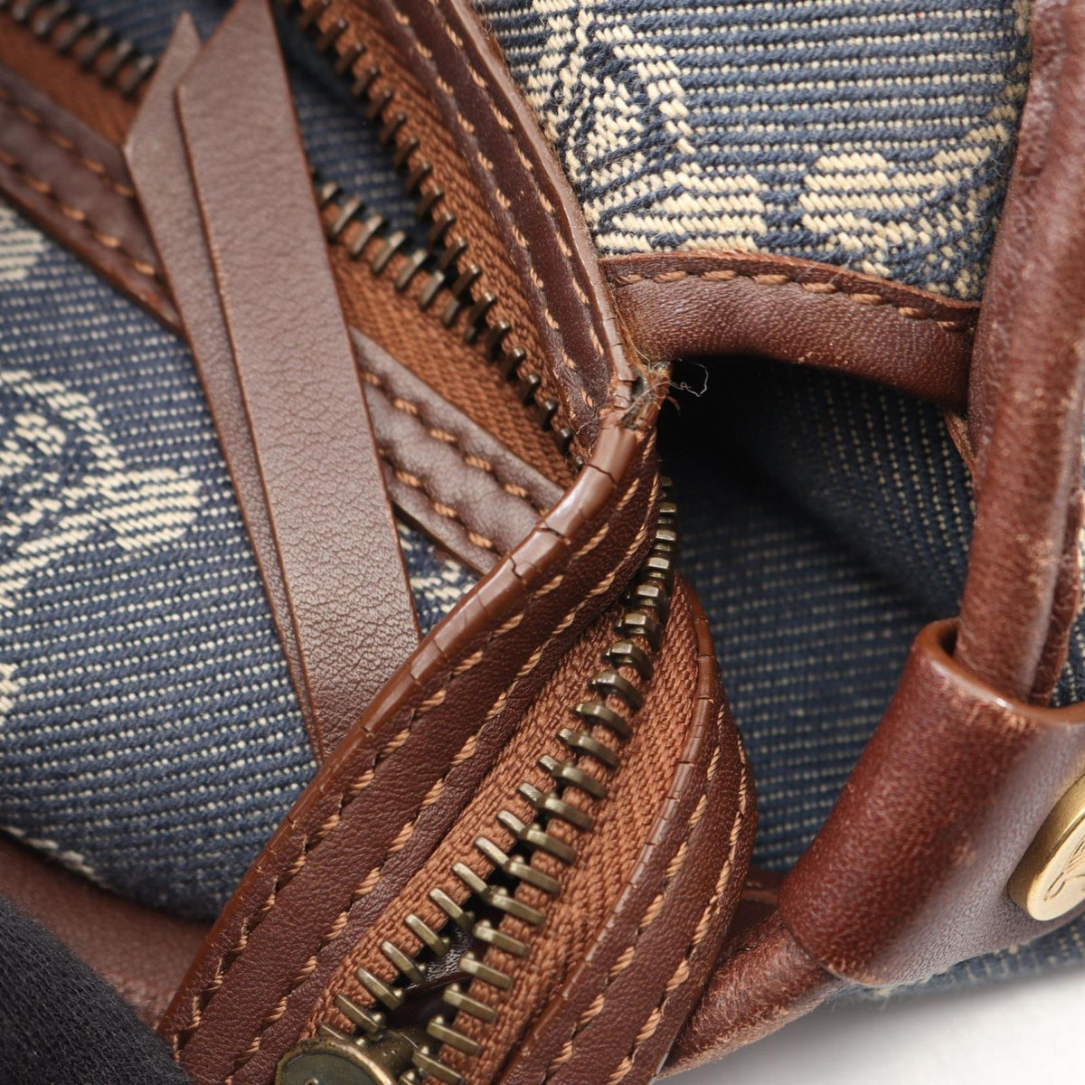 Celine Tote Paris Macadam Brown Beige Blue Denim Leather Hand — view 5