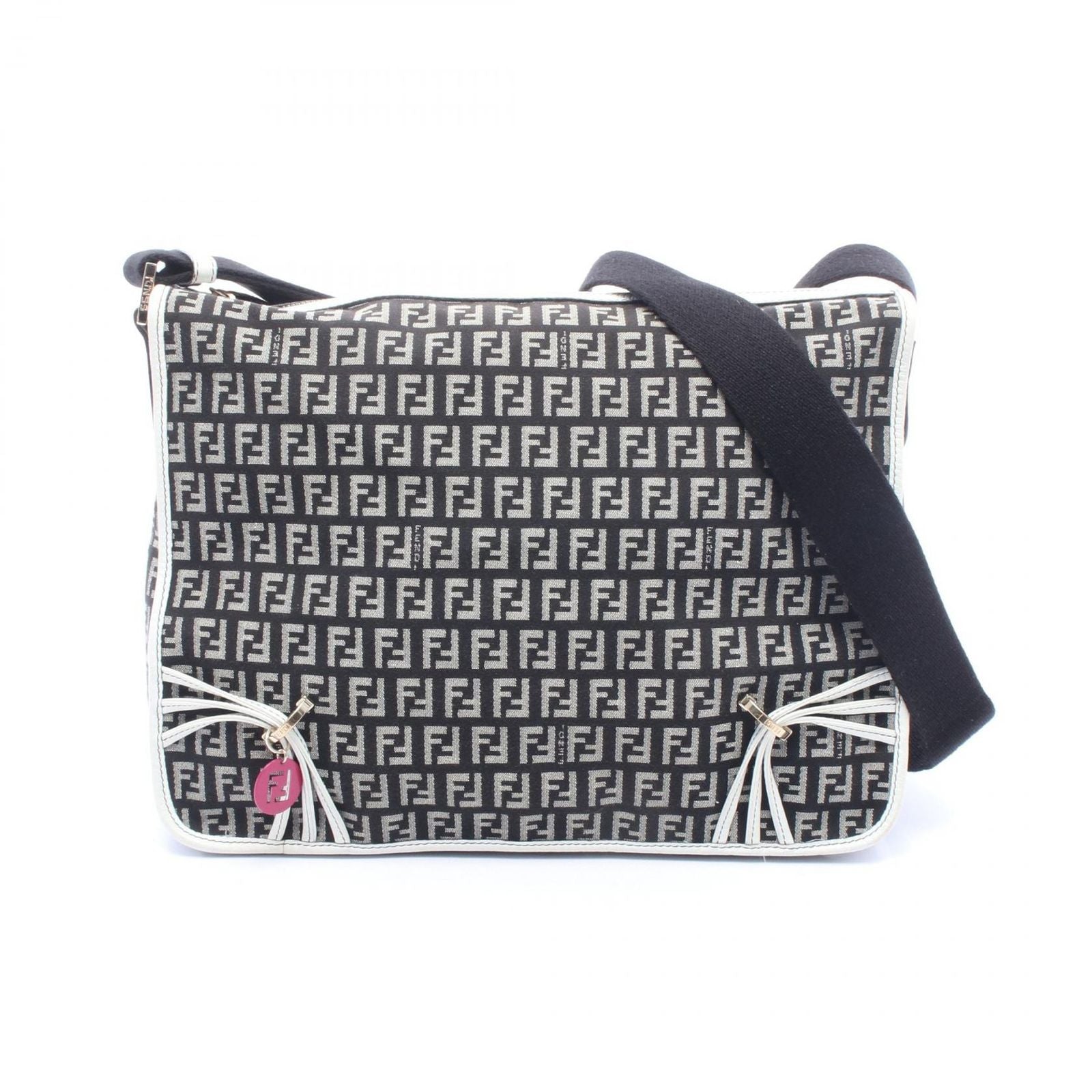 Fendi Shoulder Bag Zucchino Black Canvas Leather Zucchini