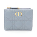 Dior Bifold Wallet Caro Dahila Cannage Sky Blue Leather