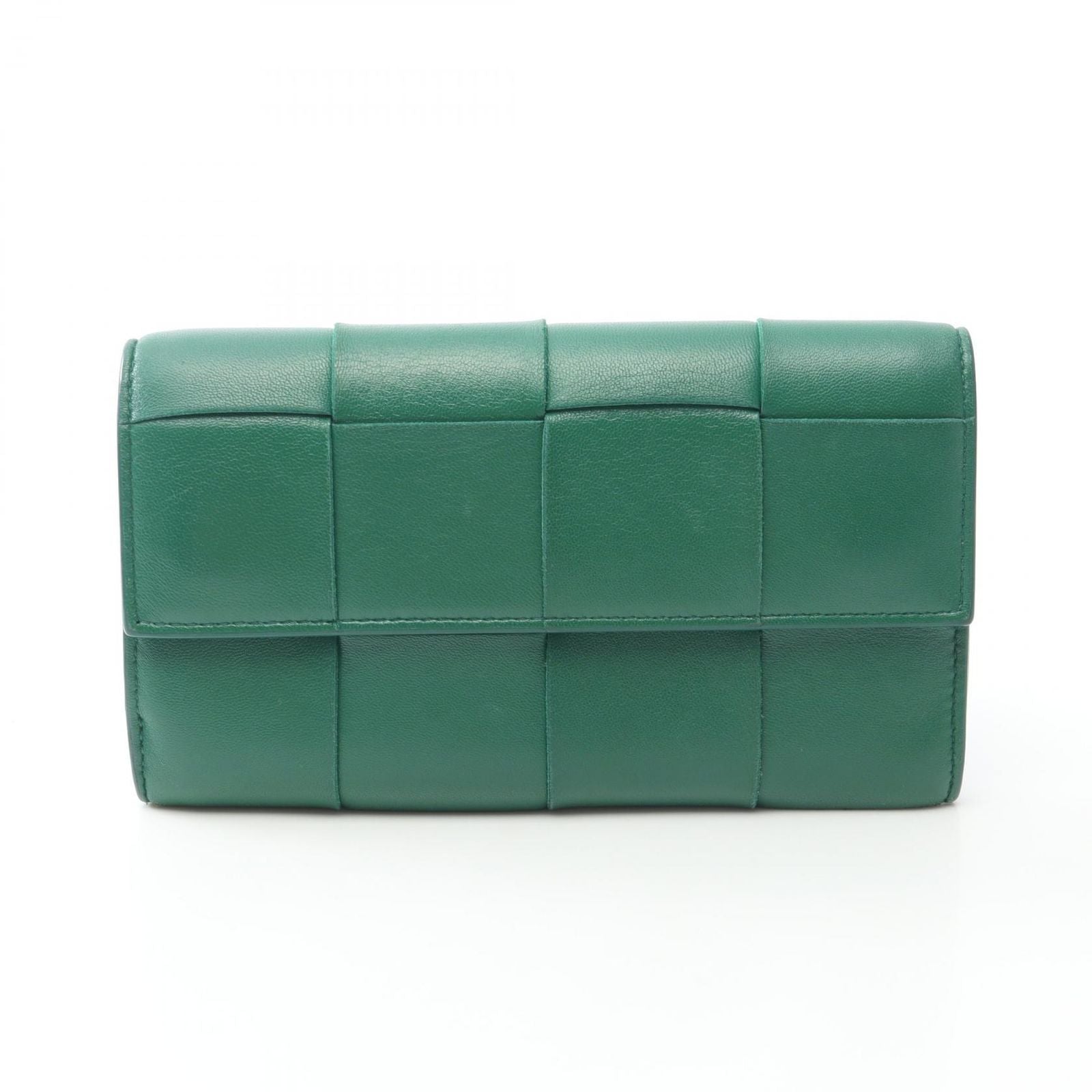 Bottega Veneta Bifold Wallet Cassette Maxi Intrecciato Green Leather