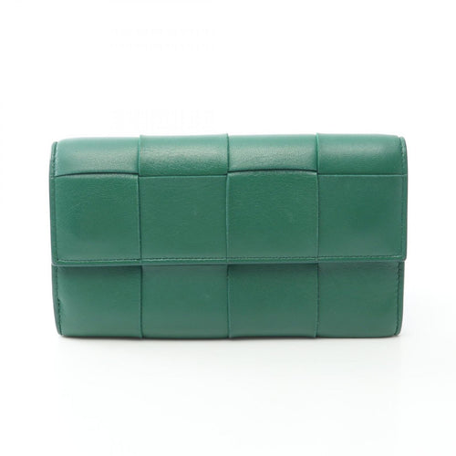 Bottega Veneta Bifold Wallet Cassette Maxi Intrecciato Green Leather