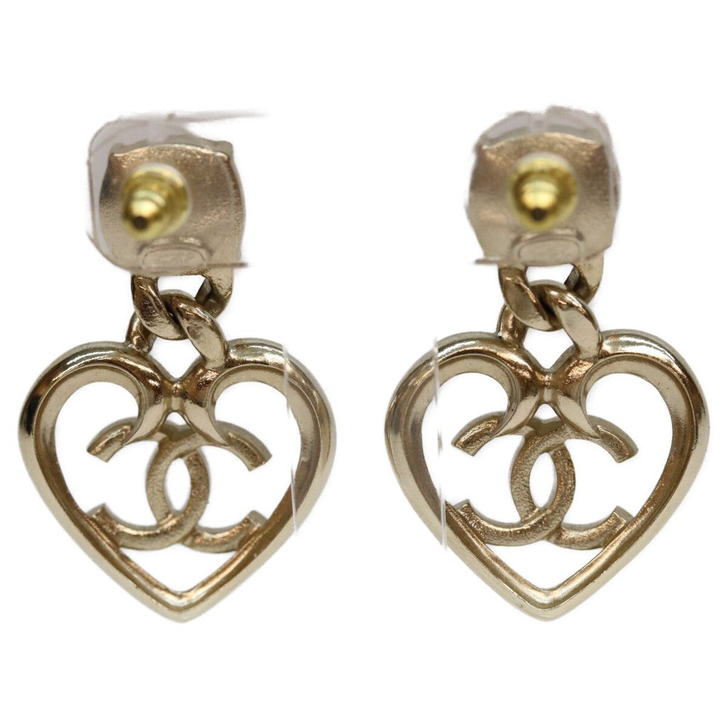 Chanel Gold CC Logo Heart Rhinestone Earrings — view 3