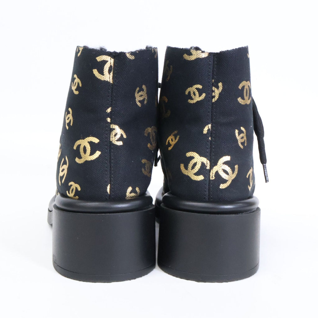 Chanel CC Logo Print Canvas Back Boa Short Boots 36c — view 3