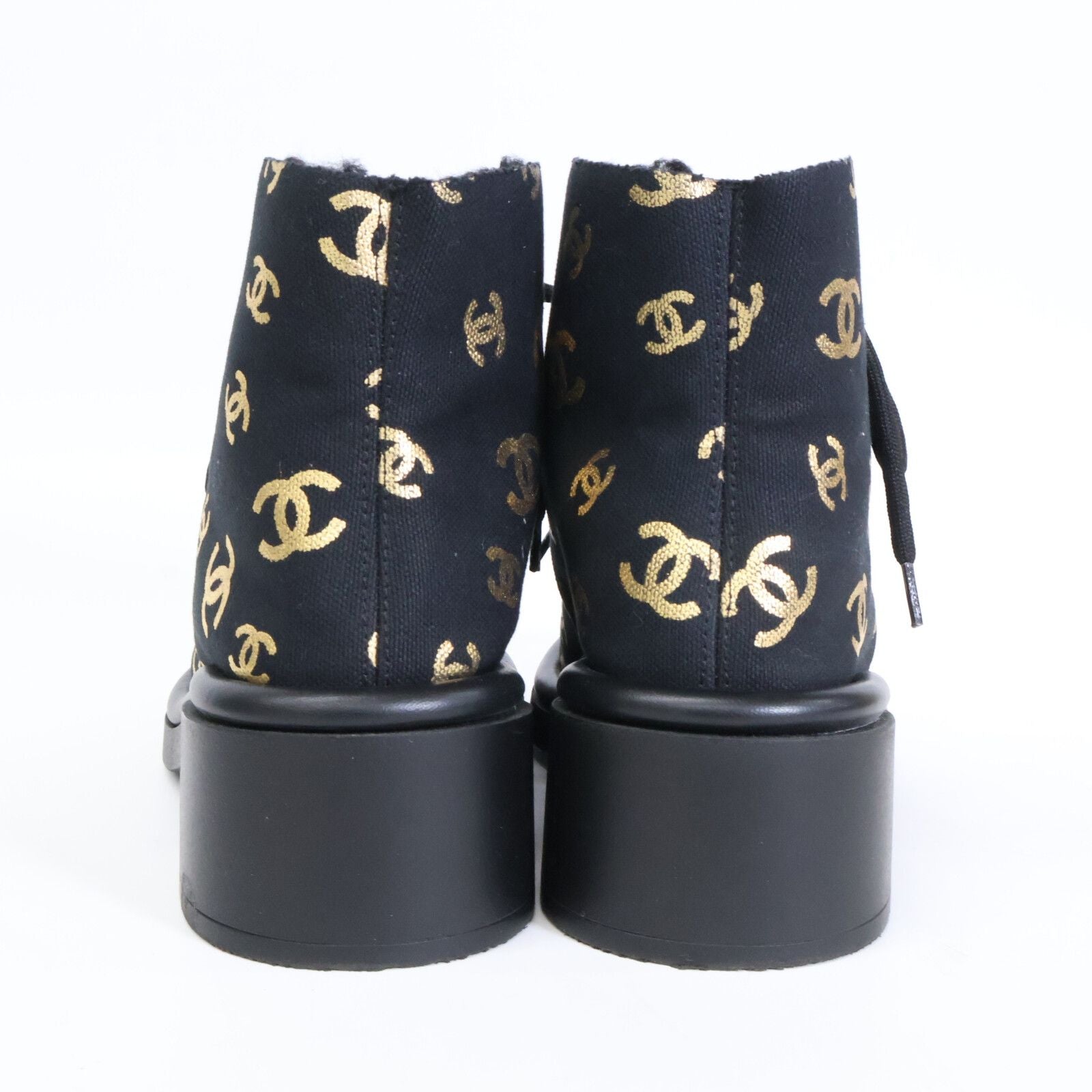Chanel CC Logo Print Canvas Back Boa Short Boots 36c — view 3