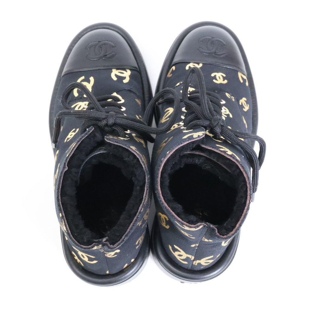 Chanel CC Logo Print Canvas Back Boa Short Boots 36c — view 5
