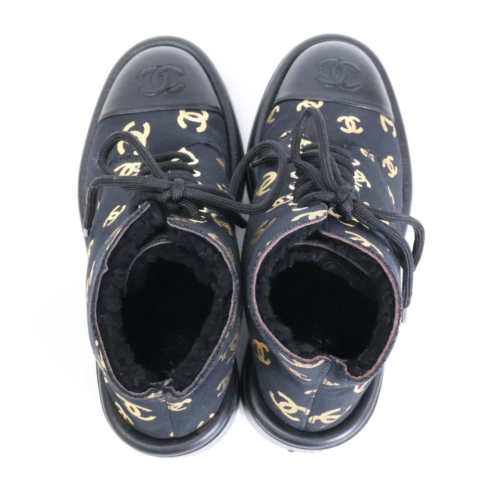 Chanel CC Logo Print Canvas Back Boa Short Boots 36c — view 5