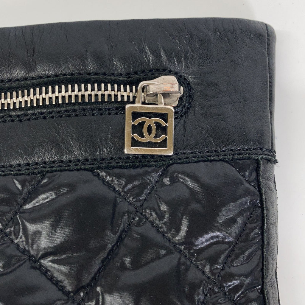 Chanel CC Logo Quilted Nylon Leather Boots — view 7