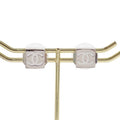 Chanel CC Cube Square Earrings Both Ears Stud Metal Crystal Clear Strass Silver