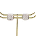 Chanel CC Cube Square Earrings Both Ears Stud Metal Crystal Clear Strass Silver