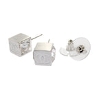 Chanel CC Cube Square Earrings Both Ears Stud Metal Crystal Clear Strass Silver — view 5
