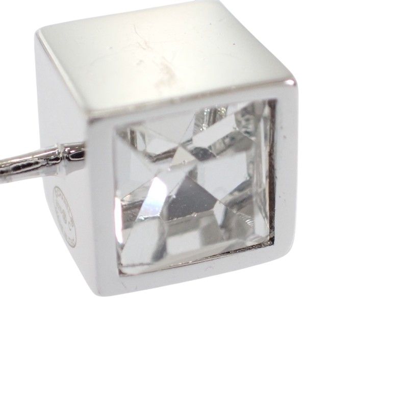 Chanel CC Cube Square Earrings Both Ears Stud Metal Crystal Clear Strass Silver — view 7