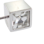 Chanel CC Cube Square Earrings Both Ears Stud Metal Crystal Clear Strass Silver — view 7