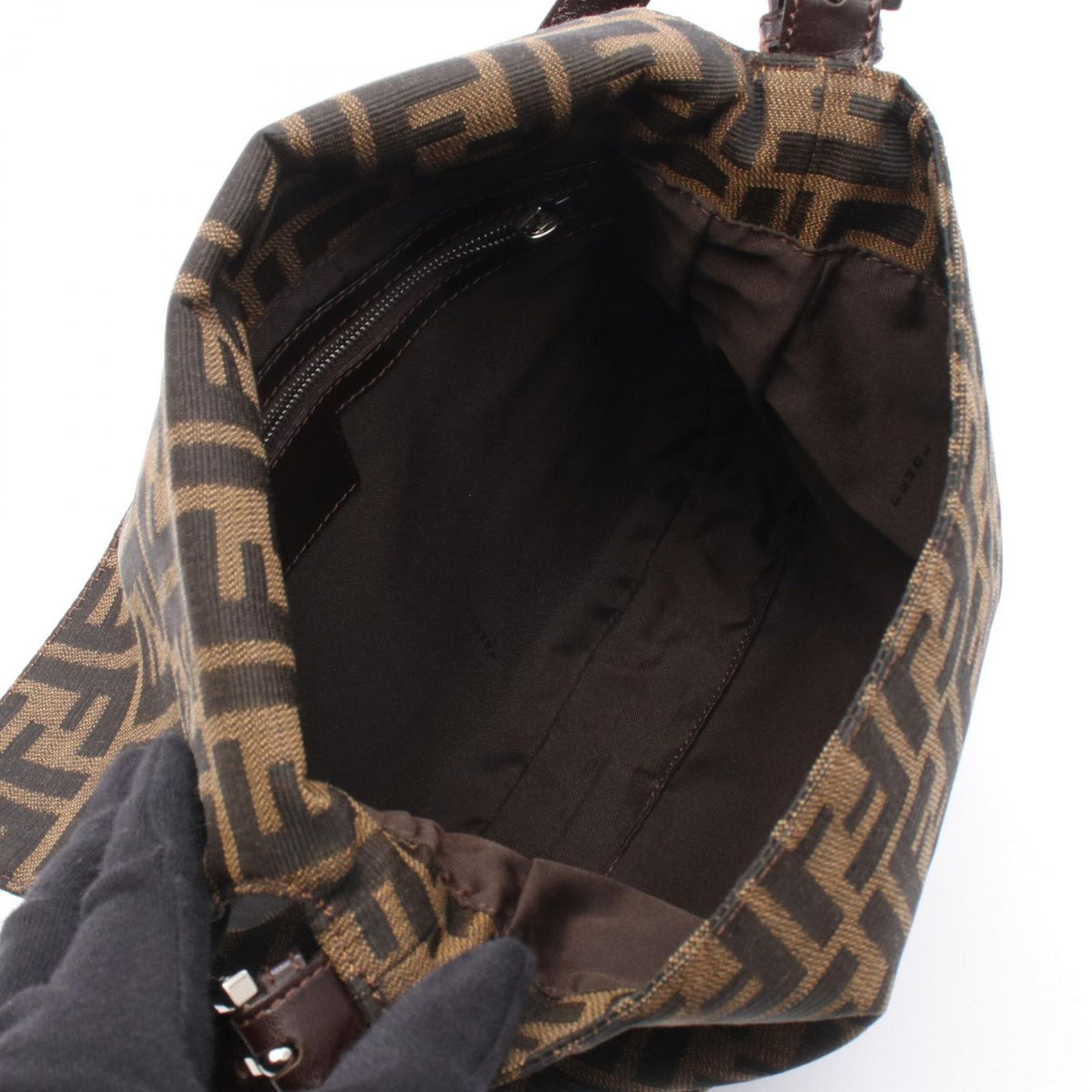 Fendi Shoulder Bag Zucca Black Brown Canvas Leather — view 3