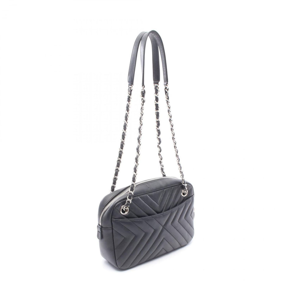 Chanel Shoulder Bag Blanc Stitch Tassel Black Lambskin Quilted Fringe Chain — view 2