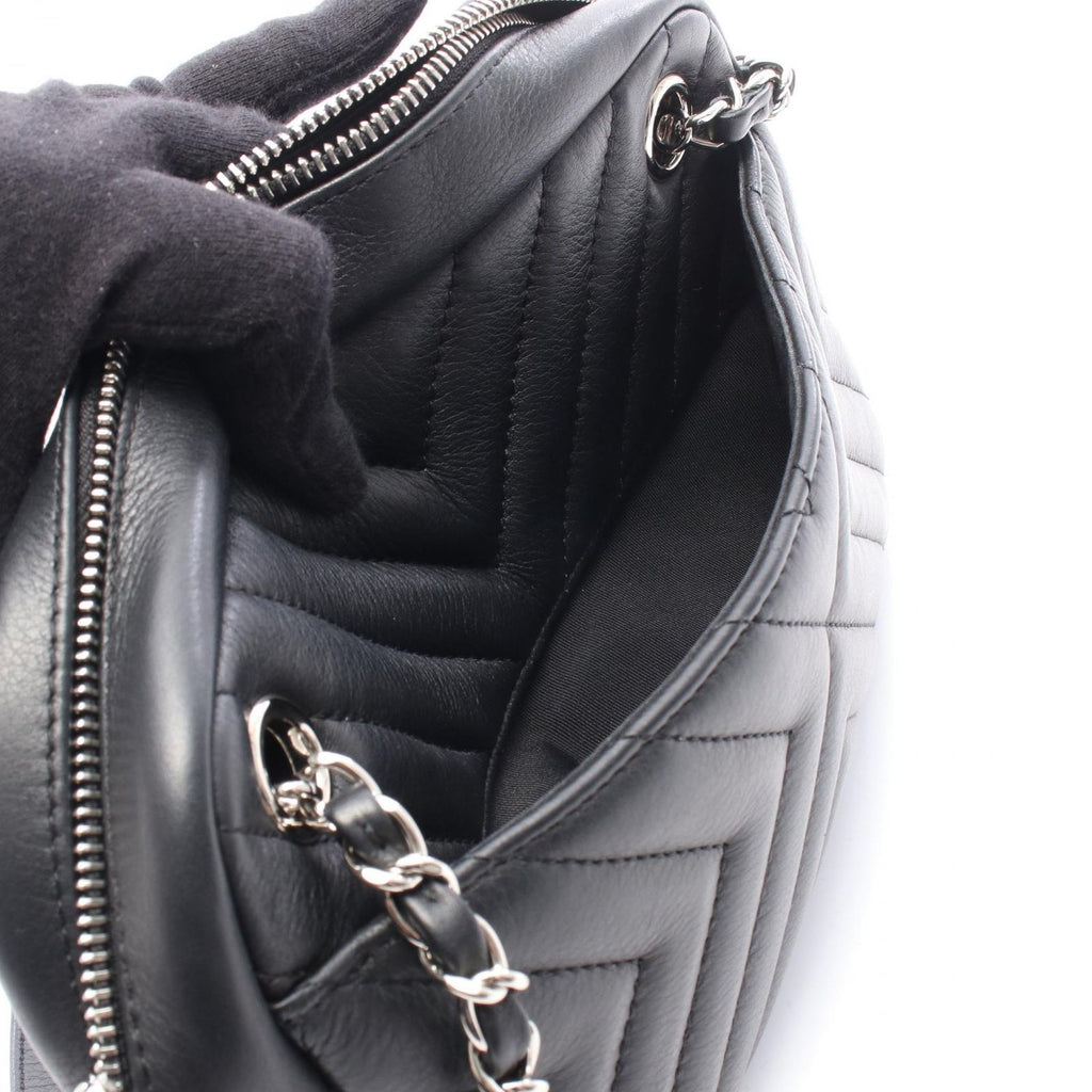 Chanel Shoulder Bag Blanc Stitch Tassel Black Lambskin Quilted Fringe Chain — view 7