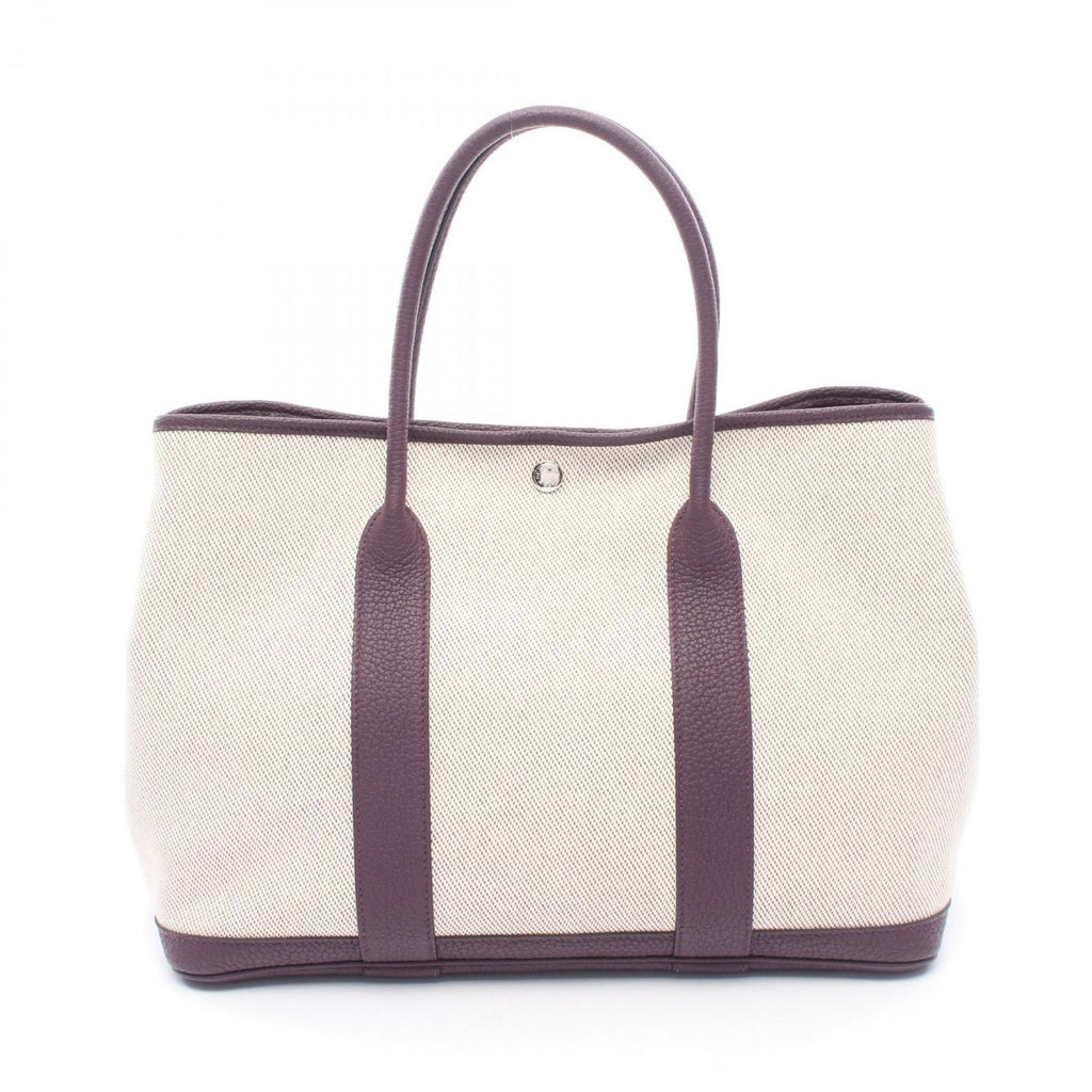 Hermes Tote Garden Party PM Ecru Raisin Canvas Leather