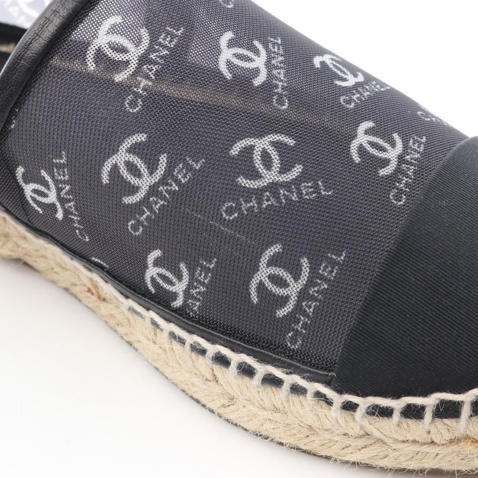 Chanel CC Logo Espadrilles Mesh Slip Ons Navy Slipper — view 8