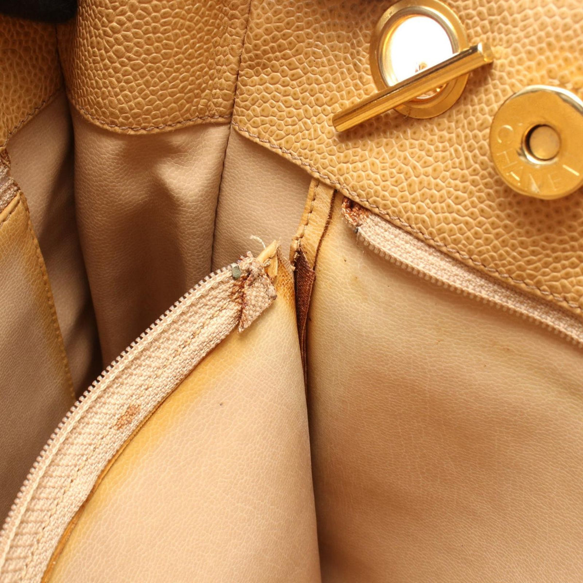 Chanel Tote Quilted Beige Caviar Leather — view 6